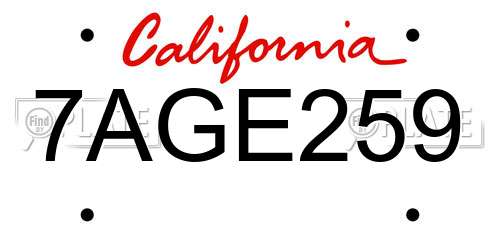 7AGE259 California License Plate