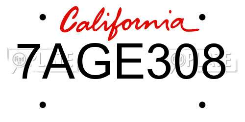 7AGE308 California License Plate