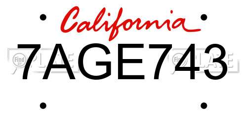 7AGE743 California License Plate