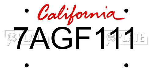 7AGF111 California License Plate