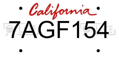 7AGF154 California License Plate
