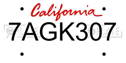 7AGK307 California License Plate