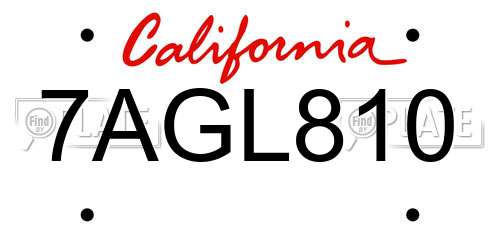 7AGL810 California License Plate