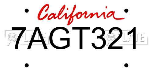 7AGT321 California License Plate