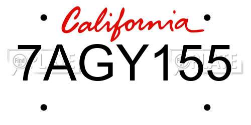 7AGY155 California License Plate