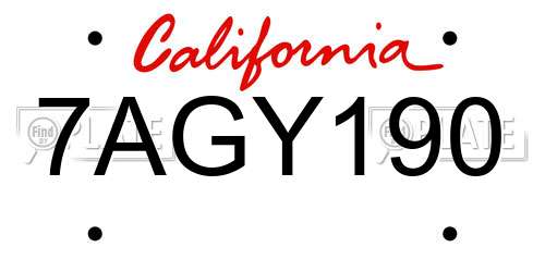 7AGY190 California License Plate