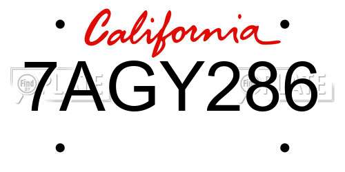 7AGY286 California License Plate