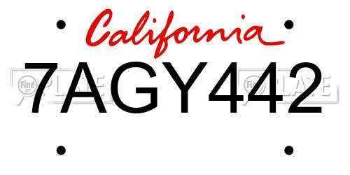 7AGY442 California License Plate