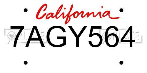 7AGY564 California License Plate