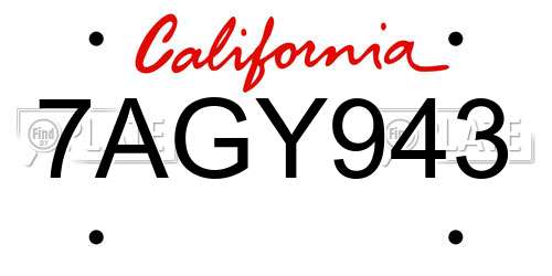 7AGY943 California License Plate