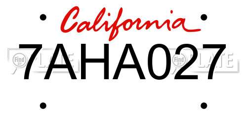 7AHA027 California License Plate