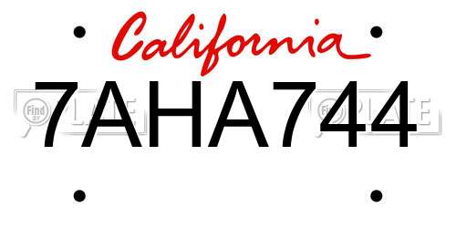 7AHA744 California License Plate