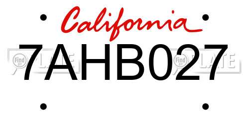 7AHB027 California License Plate