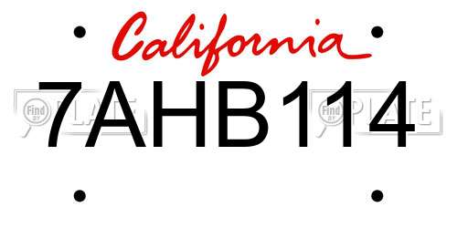 7AHB114 California License Plate