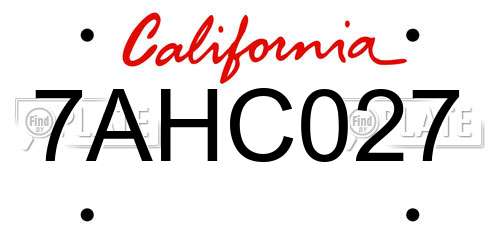 7AHC027 California License Plate