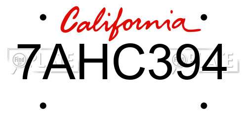 7AHC394 California License Plate