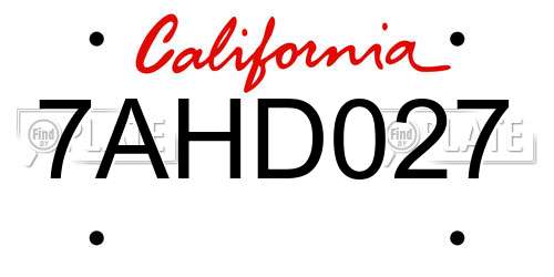 7AHD027 California License Plate