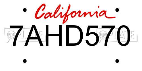 7AHD570 California License Plate