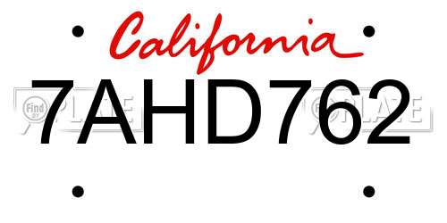 7AHD762 California License Plate