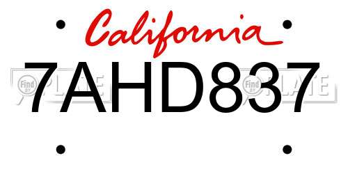 7AHD837 California License Plate