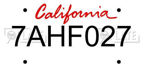 7AHF027 California License Plate