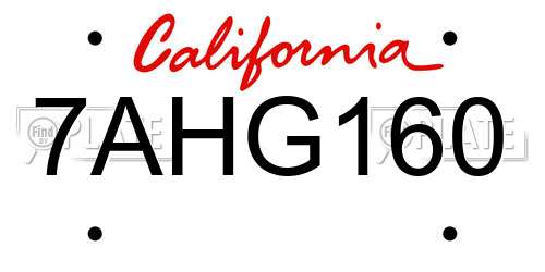 7AHG160 California License Plate