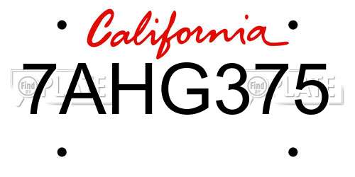 7AHG375 California License Plate