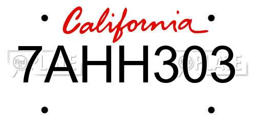 7AHH303 California License Plate