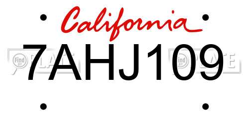 7AHJ109 California License Plate