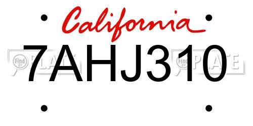 7AHJ310 California License Plate