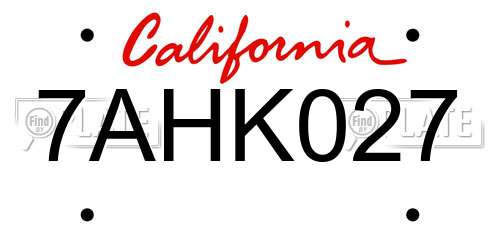 7AHK027 California License Plate