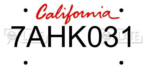 7AHK031 California License Plate
