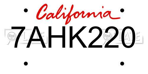 7AHK220 California License Plate
