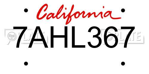 7AHL367 California License Plate