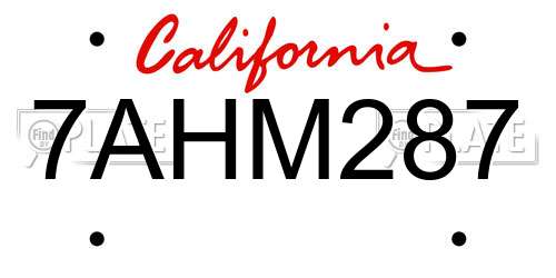 7AHM287 California License Plate