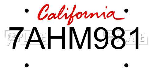 7AHM981 California License Plate