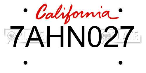 7AHN027 California License Plate