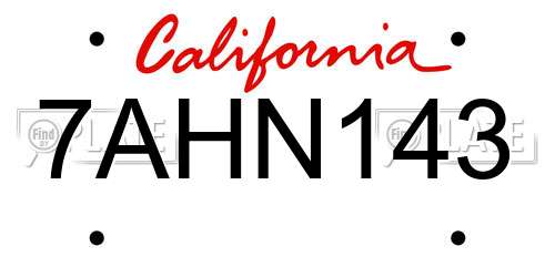 7AHN143 California License Plate