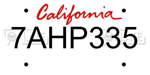 7AHP335 California License Plate