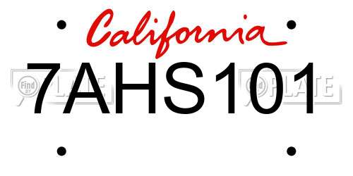 7AHS101 California License Plate