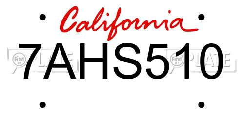 7AHS510 California License Plate