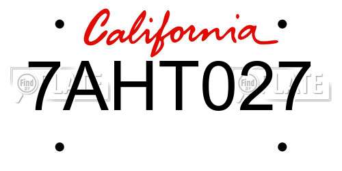 7AHT027 California License Plate