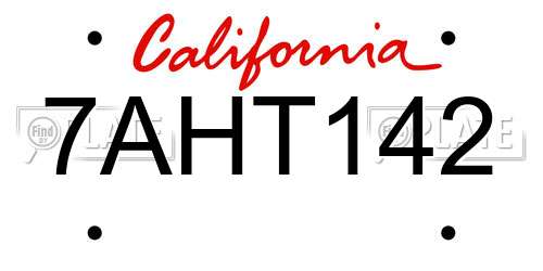 7AHT142 California License Plate