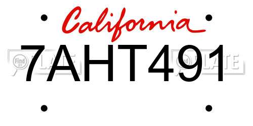 7AHT491 California License Plate