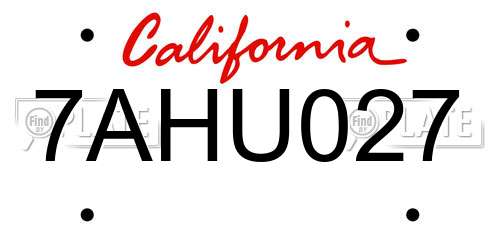 7AHU027 California License Plate