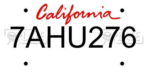 7AHU276 California License Plate