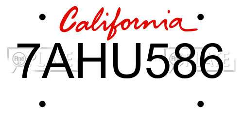 7AHU586 California License Plate