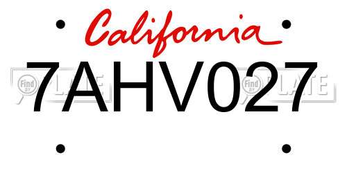 7AHV027 California License Plate