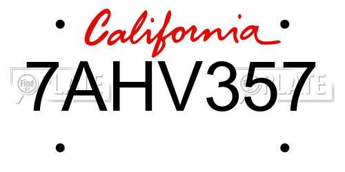 7AHV357 California License Plate