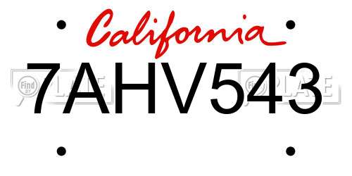 7AHV543 California License Plate